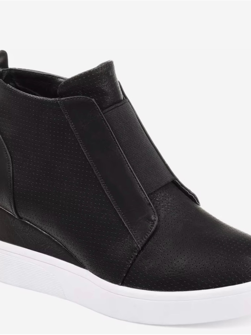 Journee Collection Black Perforated Slip-On Wedge Sneakers, Size 7